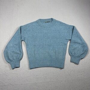 Prana Sweater Women Small Balloon Sleeve Ribbed Knit Blue Casual Cozy Everyday